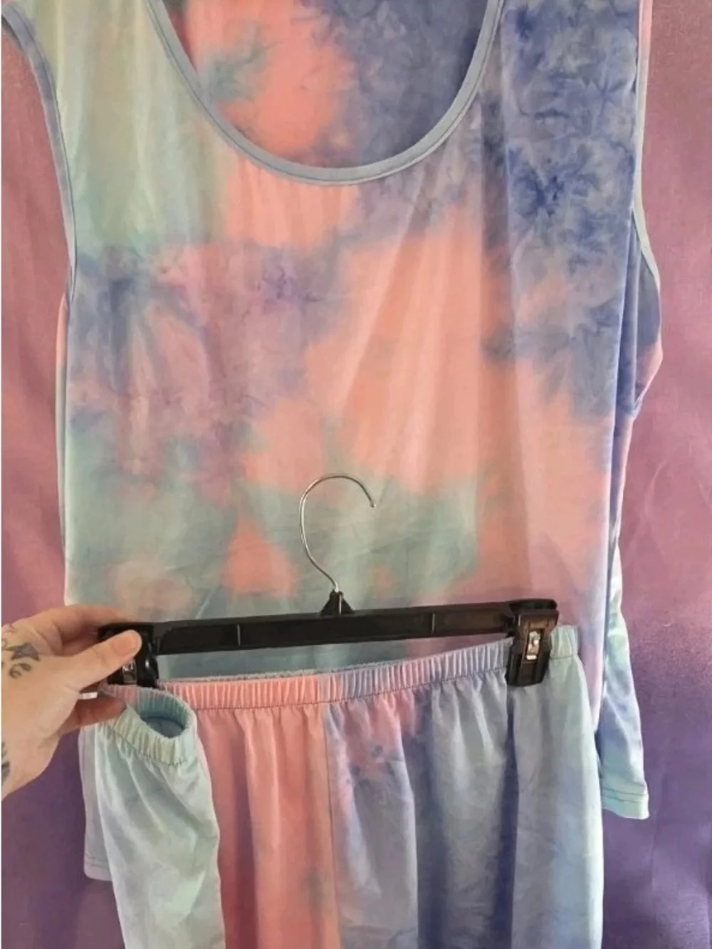 Tie-Dye Scoop Neck Tank & Lounge Shorts Set - Pink Blue